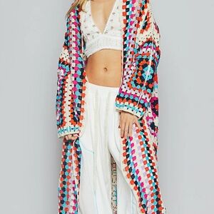 Easel Red and Pink Geometric Knit Jacket